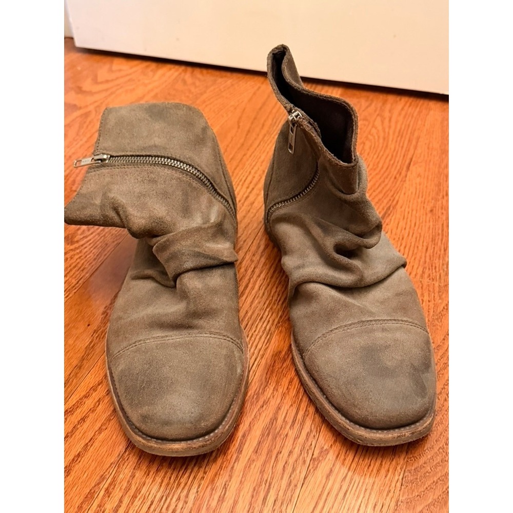 AllSaints Chelsea Boots Mens 44 Gray Suede Slouchy Ruched Side Zip Cap Toe
